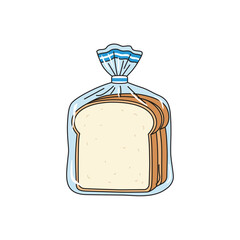 Fresh sliced white bread loaf in clear plastic bag packaging vector illustration icon in flat cartoon style isolated on white background