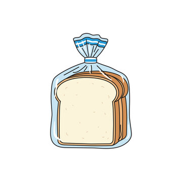 Fresh sliced white bread loaf in clear plastic bag packaging vector illustration icon in flat cartoon style isolated on white background