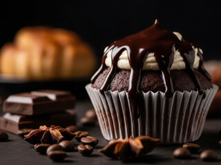 Chocolate cupcake with drizzled icing