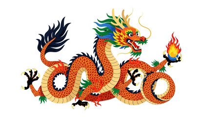Colorful Chinese dragon illustration holding a flaming pearl