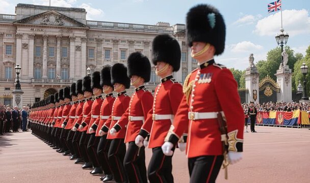 The Queen&rsquo;s Platinum Jubilee Celebration with Household Division Guards Parading During Trooping the Colour in London