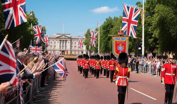 The Queen&rsquo;s Platinum Jubilee Celebration with Household Division Guards Parading During Trooping the Colour in London