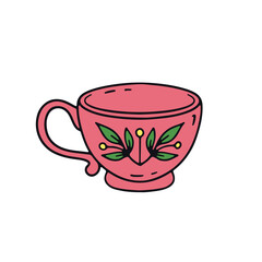 Hand drawn hygge doodle ceramic coffee cup icon vector illustration. Cozy home decor clipart