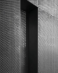 Perforated Metal Facade Detail with Geometric Light and Shadow Pattern. AI generative