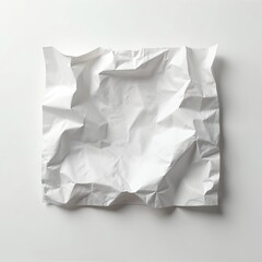 Obraz premium Crushed white paper sheet rests on white surface. Textured crumpled material has soft shadows, creating depth. Blank surface allows for copy space. Simple background composition.