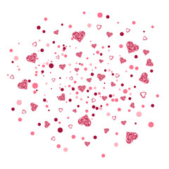 Pink Glitter Heart Confetti isolated on transparent background for Valentine's Day