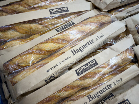 Kirkland Signature Baguette Two Pack Bread Display At Costco Warehouse