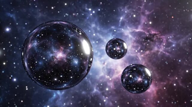 Cosmic bubbles representing alternate realities and the vastness of the universe.
