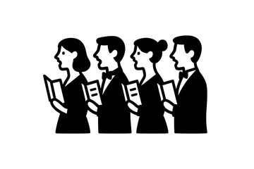 Black and white mixed choir singing performance holding sheet music books