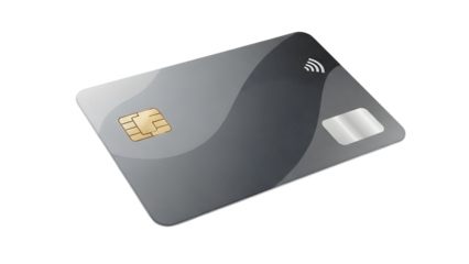 Modern grey credit card with emv chip and contactless symbol