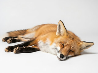 Sleeping fox on white background