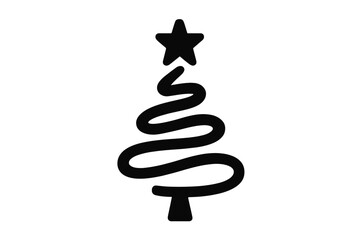 Modern abstract Christmas tree shape made of a continuous wavy line and topped with a star