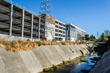 Construction next to Stevens Creek in Mountain View,  California