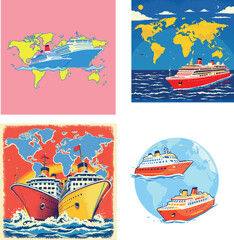 Vsai cruise ship global travel and world map illustration