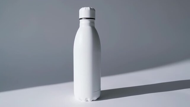 White insulated water bottle on a gray and white background