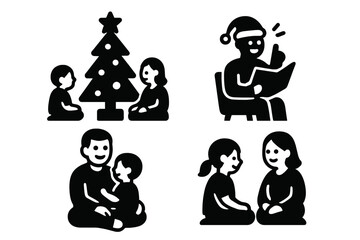 Family moments and activities: Christmas celebration, storytelling, and parental affection