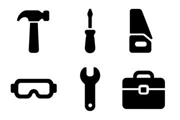 Fototapeta premium Black silhouettes of essential work tools and safety equipment on white