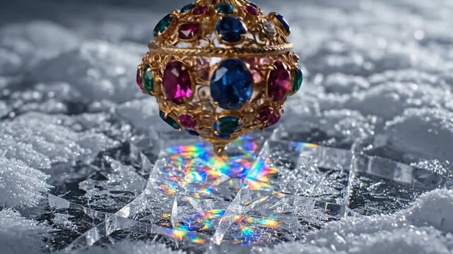 Luxurious crown jewel on frozen crystal surface