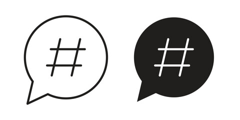 Hashtag icon Collection for mobile and web apps. Editable stroke line and glyph icons.