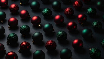 Dark Red and Green Christmas Baubles Background Pattern

