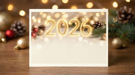 New Year 2026 celebration with golden decorations and lights