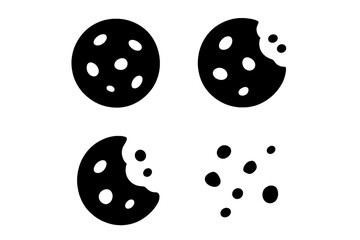 Minimalist icons of whole and partially eaten chocolate chip cookies with scattered crumbs