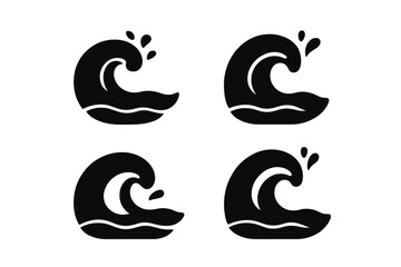 Four stylized black symbols representing ocean waves and water splashes
