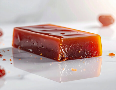 Dodol Garut from West Java, Indonesia, a dense and glossy traditional sweet with rich caramel tones, presented in minimal studio setup. Cultural Indonesian confectionery. This image was created by AI.