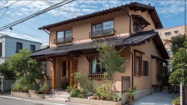 テラコッタ壁が映える明るい外観の建物