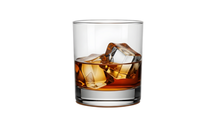 Whiskey on the rocks isolated on transparent background