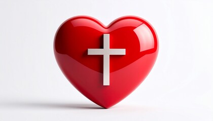 Obraz premium Glossy red heart with white Christian cross