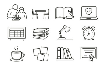 Teen subject coaster parent study chairs achievement organized icon laptop over vector