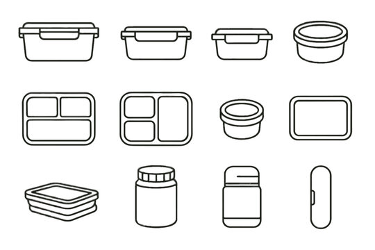 Compartment minimalist meal container lunchbox medium vector lids case sauce prep icon