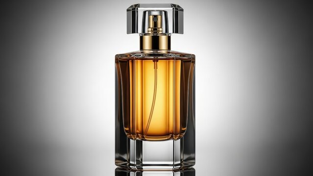 Luxury perfume bottle with golden liquid and crystal cap