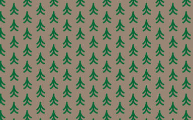 Primitive Christmas Tree Pattern on Kraft Brown Background