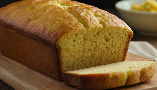 loaf of cornbread on a wooden board