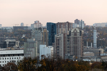 Fototapeta premium Evening View of Modern High-Rise Architecture in Kyiv Center