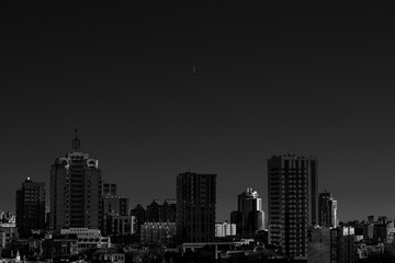 Obraz premium Monochrome Kyiv skyline with modern skyscrapers on Bulvarno-Kudriavska street