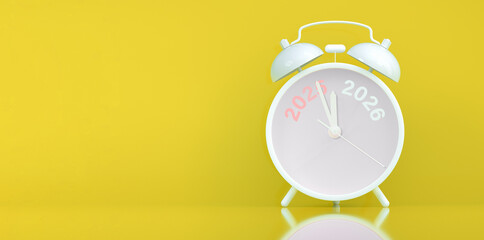 Vinatge Alarm clock turning 2025 into 2026 shows the New Year countdown of time transition, future planning, celebration and year end change while 2025 fading away