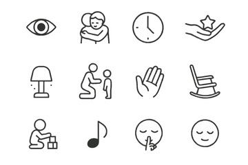 Nightlight soft cue contact icons quiet parenting hand play vector open icon