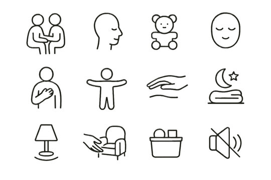 Calm vector icon glow parenting icons symbol eyes open quiet slow face