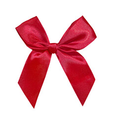 Red Satin Silk Tied bow isolated on transparent background with clipping path. Gift Christmas decor cutout. Design element for gift wrapping or decorative purposes.