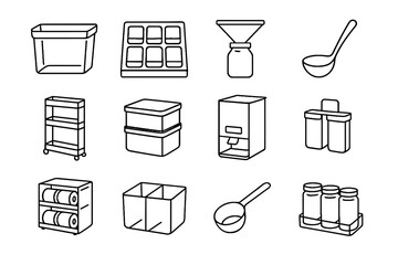 Sectioned icons icon pantry compact clear bin vector scoop can rice container