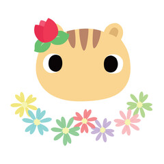 可愛いリスのマーク　春のチューリップ