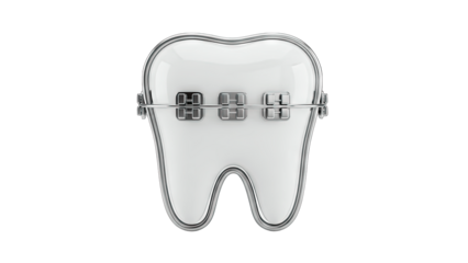 Tooth with Braces Isolated on White Background