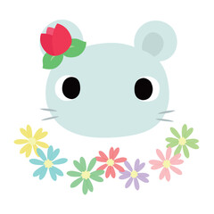 可愛いネズミのマーク　春のチューリップ