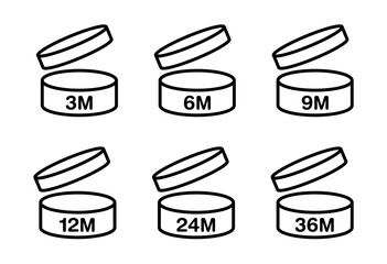 cosmetic product expiry period after opening icons vector illustration on transparent background