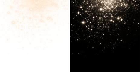 Golden glitter dust with a shimmering starry sky trail, isolated on a transparent PNG background. Abstract light trail for holiday decoration.