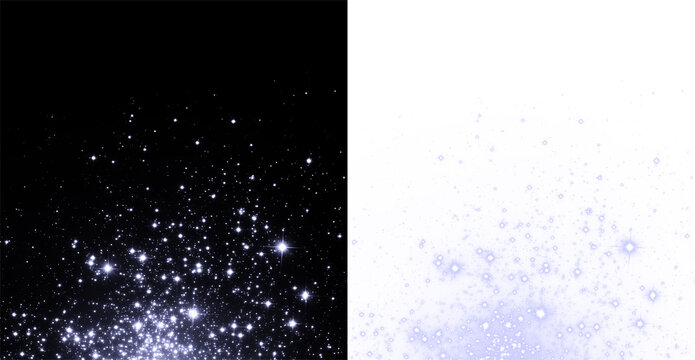 Trail of stars on a sparkling background with confetti and soft bokeh. Vibrant shimmering and flashing effects in PNG format.