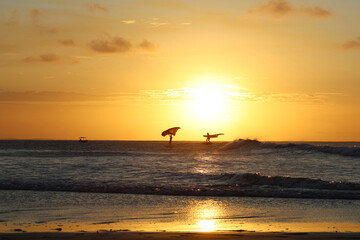 Windesurf at sunset time in Jericoacoara beach, northeast Brazil, summer time, Tropicall weathear